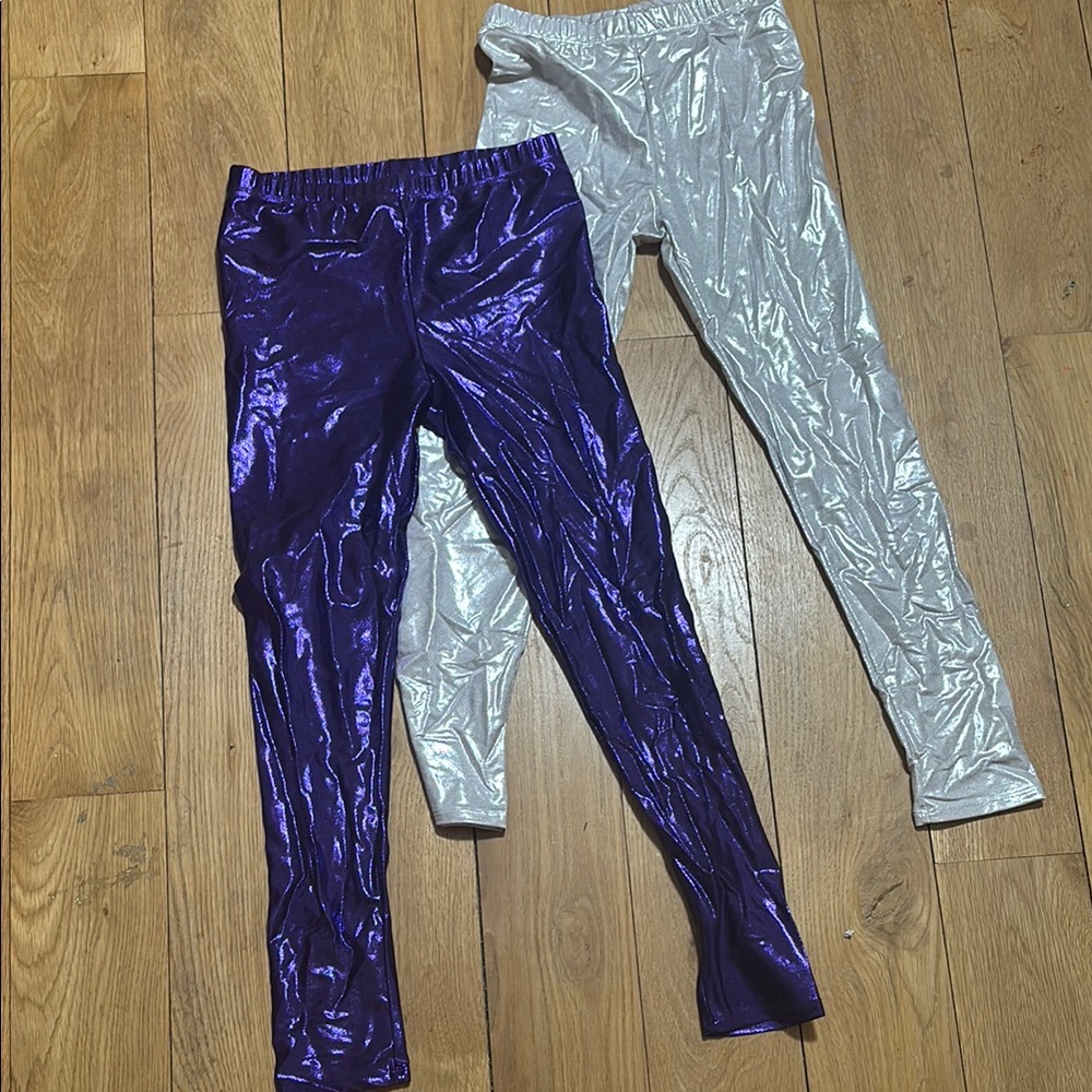 Kids Shiny Purple and Silver Leggings